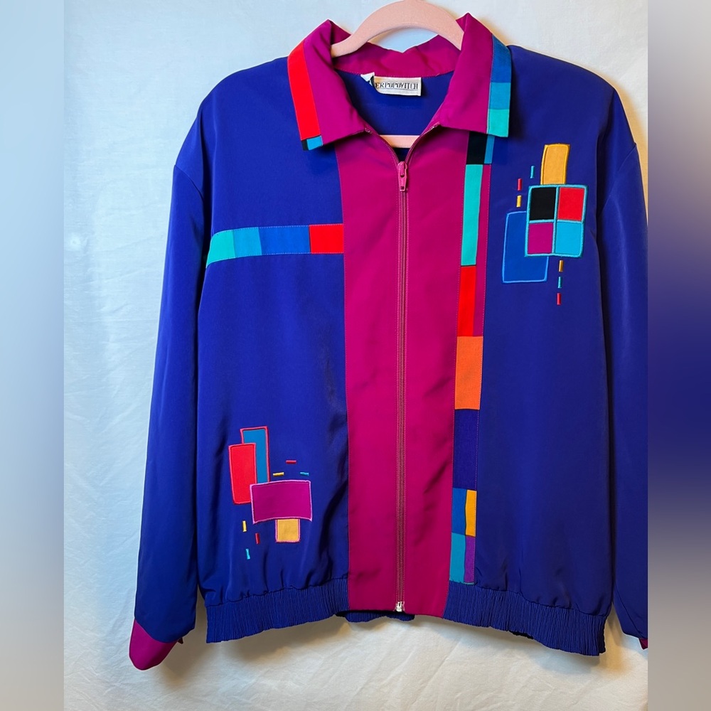 Vintage ‘80’s Color block Zip Jacket in Royal Blue Purple & Magenta